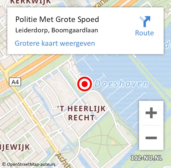 Locatie op kaart van de 112 melding: Politie Met Grote Spoed Naar Leiderdorp, Boomgaardlaan op 11 april 2024 19:27