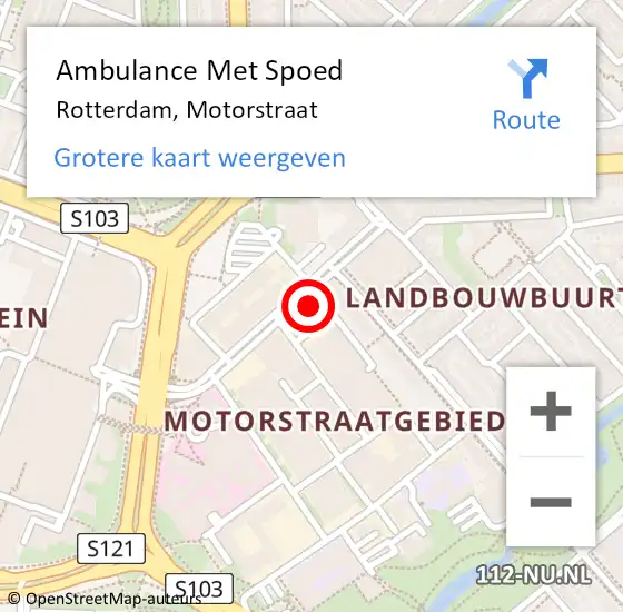 Locatie op kaart van de 112 melding: Ambulance Met Spoed Naar Rotterdam, Motorstraat op 11 april 2024 19:28