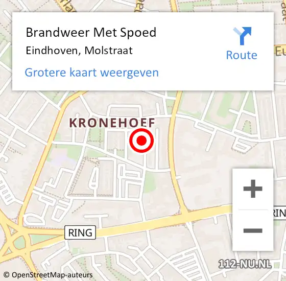 Locatie op kaart van de 112 melding: Brandweer Met Spoed Naar Eindhoven, Molstraat op 11 april 2024 19:43