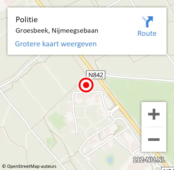 Locatie op kaart van de 112 melding: Politie Groesbeek, Nijmeegsebaan op 11 april 2024 19:52