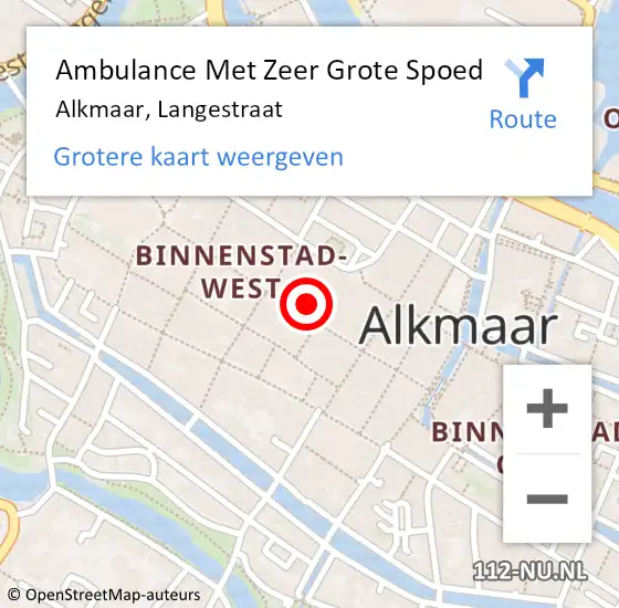 Locatie op kaart van de 112 melding: Ambulance Met Zeer Grote Spoed Naar Alkmaar, Langestraat op 11 april 2024 20:04