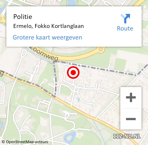 Locatie op kaart van de 112 melding: Politie Ermelo, Fokko Kortlanglaan op 11 april 2024 20:12