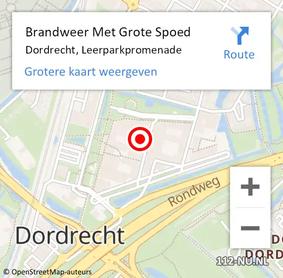 Locatie op kaart van de 112 melding: Brandweer Met Grote Spoed Naar Dordrecht, Leerparkpromenade op 11 april 2024 21:19