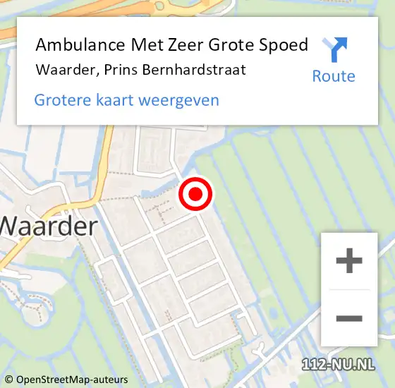 Locatie op kaart van de 112 melding: Ambulance Met Zeer Grote Spoed Naar Waarder, Prins Bernhardstraat op 11 april 2024 21:20