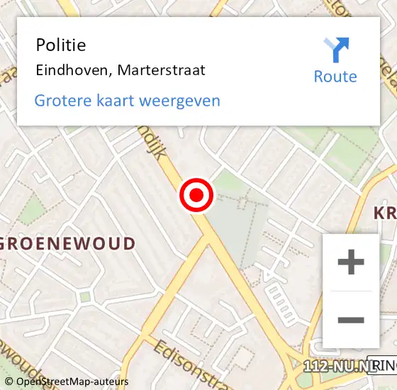 Locatie op kaart van de 112 melding: Politie Eindhoven, Marterstraat op 11 april 2024 21:26