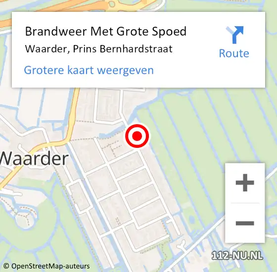 Locatie op kaart van de 112 melding: Brandweer Met Grote Spoed Naar Waarder, Prins Bernhardstraat op 11 april 2024 21:29