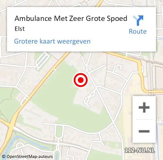 Locatie op kaart van de 112 melding: Ambulance Met Zeer Grote Spoed Naar Elst op 11 april 2024 22:39