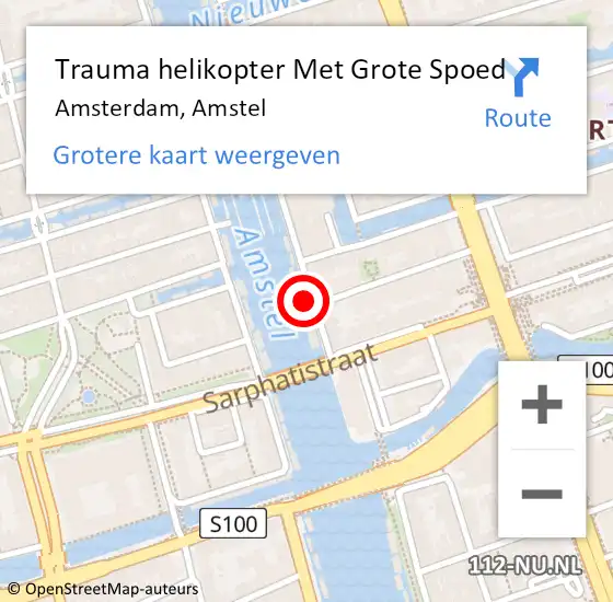 Locatie op kaart van de 112 melding: Trauma helikopter Met Grote Spoed Naar Amsterdam, Amstel op 11 april 2024 22:43