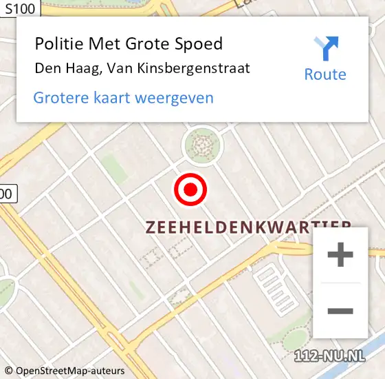 Locatie op kaart van de 112 melding: Politie Met Grote Spoed Naar Den Haag, Van Kinsbergenstraat op 11 april 2024 22:44