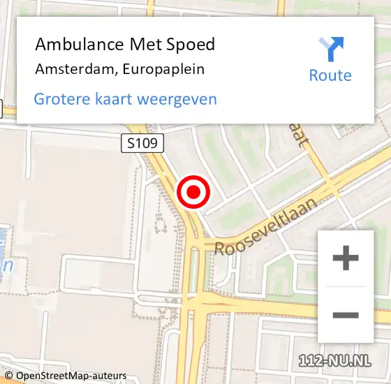 Locatie op kaart van de 112 melding: Ambulance Met Spoed Naar Amsterdam, Europaplein op 11 april 2024 23:13