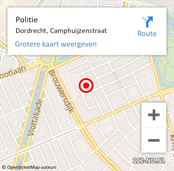Locatie op kaart van de 112 melding: Politie Dordrecht, Camphuijzenstraat op 11 april 2024 23:31