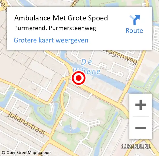 Locatie op kaart van de 112 melding: Ambulance Met Grote Spoed Naar Purmerend, Purmersteenweg op 12 april 2024 00:30