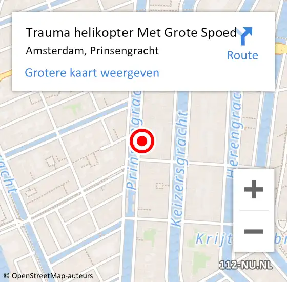 Locatie op kaart van de 112 melding: Trauma helikopter Met Grote Spoed Naar Amsterdam, Prinsengracht op 12 april 2024 01:08