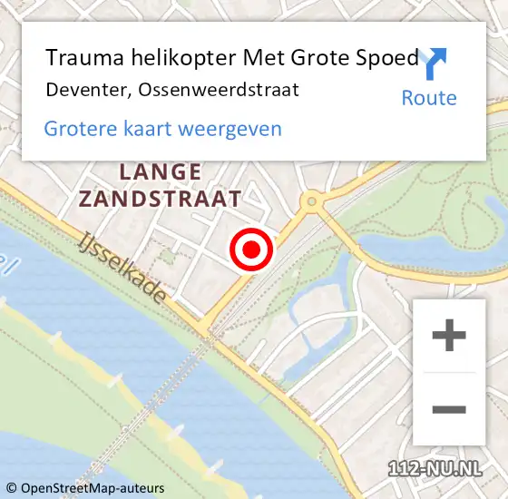 Locatie op kaart van de 112 melding: Trauma helikopter Met Grote Spoed Naar Deventer, Ossenweerdstraat op 12 april 2024 02:39