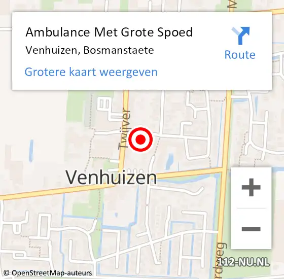Locatie op kaart van de 112 melding: Ambulance Met Grote Spoed Naar Venhuizen, Bosmanstaete op 12 april 2024 03:18