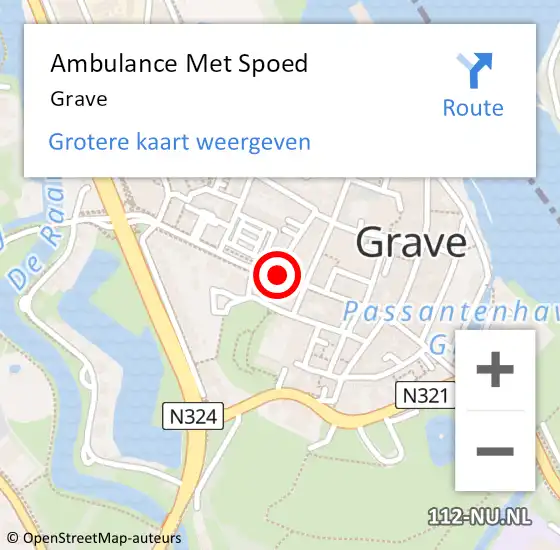 Locatie op kaart van de 112 melding: Ambulance Met Spoed Naar Grave op 12 april 2024 04:32