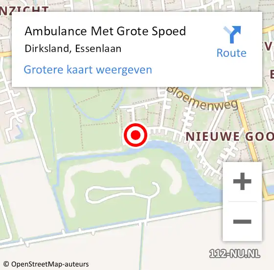 Locatie op kaart van de 112 melding: Ambulance Met Grote Spoed Naar Dirksland, Essenlaan op 12 april 2024 04:57