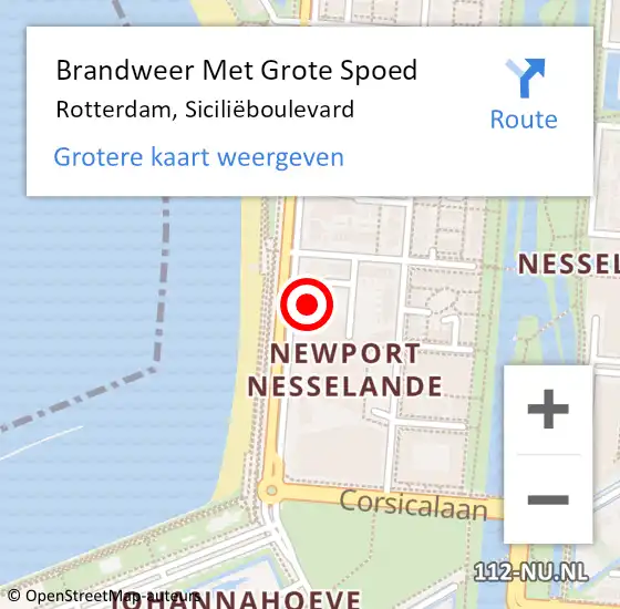 Locatie op kaart van de 112 melding: Brandweer Met Grote Spoed Naar Rotterdam, Siciliëboulevard op 12 april 2024 05:23
