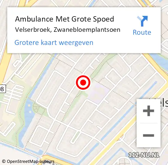 Locatie op kaart van de 112 melding: Ambulance Met Grote Spoed Naar Velserbroek, Zwanebloemplantsoen op 12 april 2024 06:06