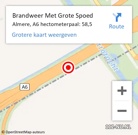Locatie op kaart van de 112 melding: Brandweer Met Grote Spoed Naar Almere, A6 hectometerpaal: 58,5 op 12 april 2024 06:40