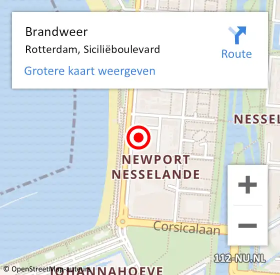 Locatie op kaart van de 112 melding: Brandweer Rotterdam, Siciliëboulevard op 12 april 2024 06:45