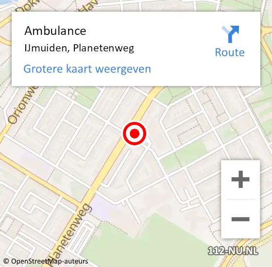 Locatie op kaart van de 112 melding: Ambulance IJmuiden, Planetenweg op 12 april 2024 07:41