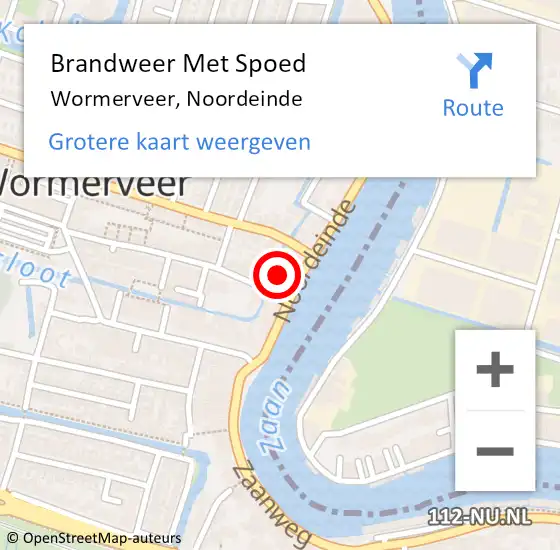 Locatie op kaart van de 112 melding: Brandweer Met Spoed Naar Wormerveer, Noordeinde op 12 april 2024 08:01