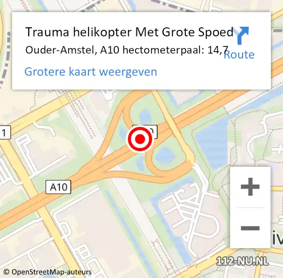 Locatie op kaart van de 112 melding: Trauma helikopter Met Grote Spoed Naar Ouder-Amstel, A10 hectometerpaal: 14,7 op 12 april 2024 08:39
