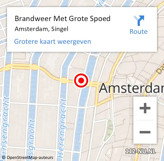 Locatie op kaart van de 112 melding: Brandweer Met Grote Spoed Naar Amsterdam, Singel op 12 april 2024 09:12