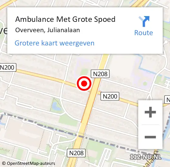 Locatie op kaart van de 112 melding: Ambulance Met Grote Spoed Naar Overveen, Julianalaan op 12 april 2024 09:25