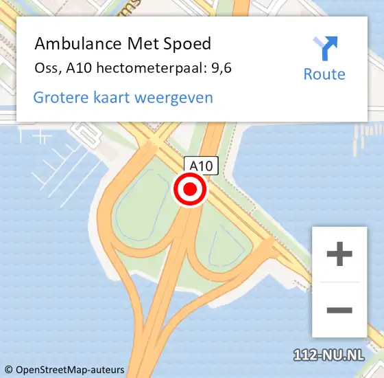 Locatie op kaart van de 112 melding: Ambulance Met Spoed Naar Oss, A10 hectometerpaal: 9,6 op 12 april 2024 09:47
