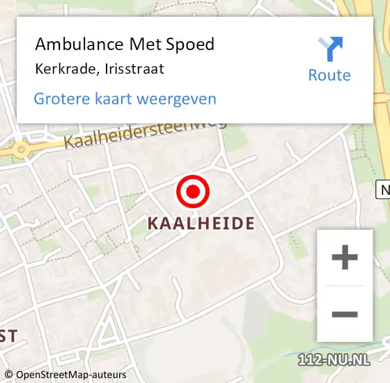 Locatie op kaart van de 112 melding: Ambulance Met Spoed Naar Kerkrade, Irisstraat op 2 oktober 2014 09:01