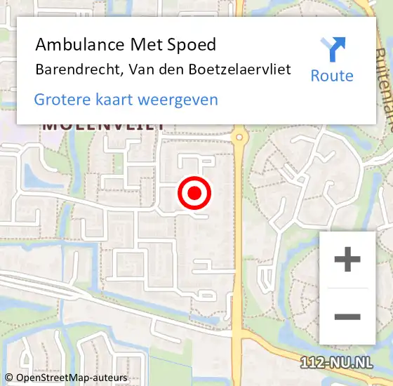 Locatie op kaart van de 112 melding: Ambulance Met Spoed Naar Barendrecht, Van den Boetzelaervliet op 12 april 2024 10:14