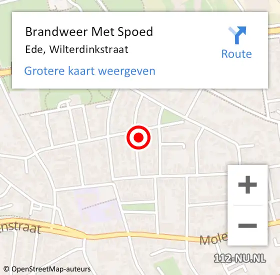 Locatie op kaart van de 112 melding: Brandweer Met Spoed Naar Ede, Wilterdinkstraat op 12 april 2024 10:28