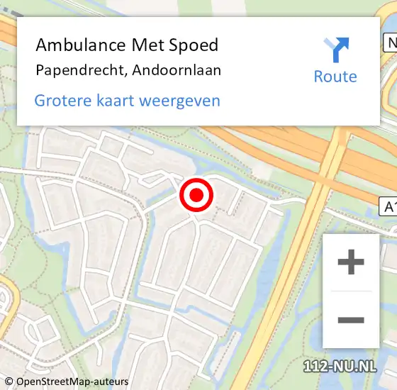 Locatie op kaart van de 112 melding: Ambulance Met Spoed Naar Papendrecht, Andoornlaan op 12 april 2024 10:32