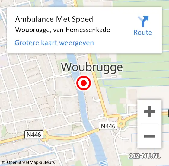 Locatie op kaart van de 112 melding: Ambulance Met Spoed Naar Woubrugge, van Hemessenkade op 12 april 2024 10:44