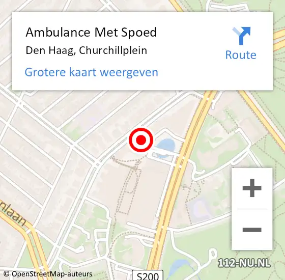 Locatie op kaart van de 112 melding: Ambulance Met Spoed Naar Den Haag, Churchillplein op 12 april 2024 10:52