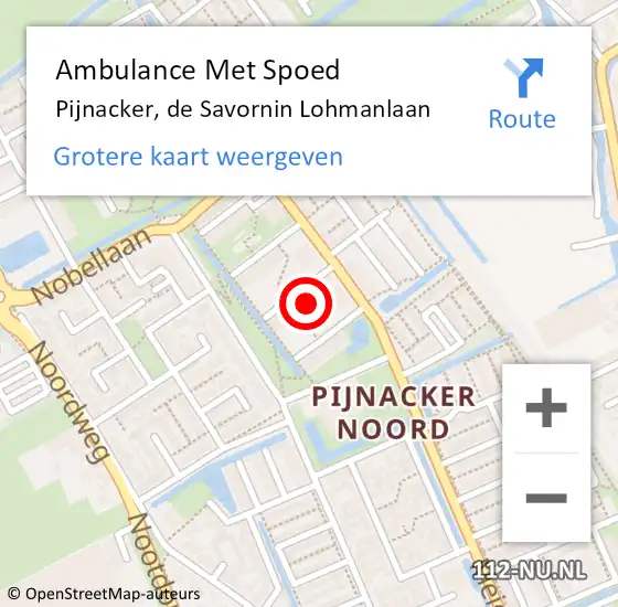 Locatie op kaart van de 112 melding: Ambulance Met Spoed Naar Pijnacker, de Savornin Lohmanlaan op 12 april 2024 11:14