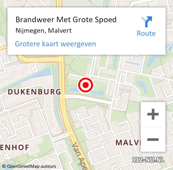 Locatie op kaart van de 112 melding: Brandweer Met Grote Spoed Naar Nijmegen, Malvert op 12 april 2024 11:27