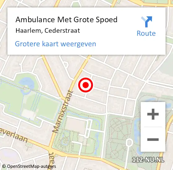 Locatie op kaart van de 112 melding: Ambulance Met Grote Spoed Naar Haarlem, Cederstraat op 12 april 2024 11:43