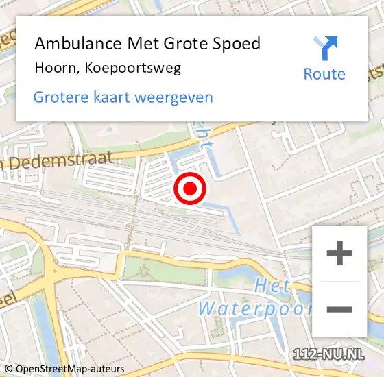 Locatie op kaart van de 112 melding: Ambulance Met Grote Spoed Naar Hoorn, Koepoortsweg op 12 april 2024 11:48