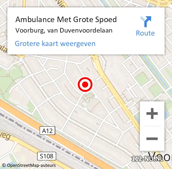 Locatie op kaart van de 112 melding: Ambulance Met Grote Spoed Naar Voorburg, van Duvenvoordelaan op 12 april 2024 11:50