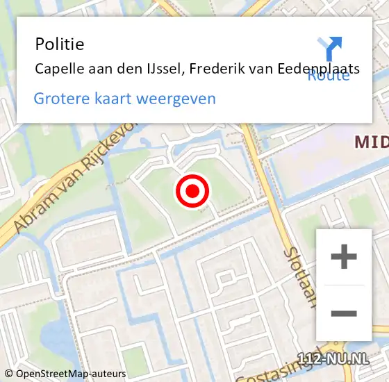 Locatie op kaart van de 112 melding: Politie Capelle aan den IJssel, Frederik van Eedenplaats op 12 april 2024 12:00