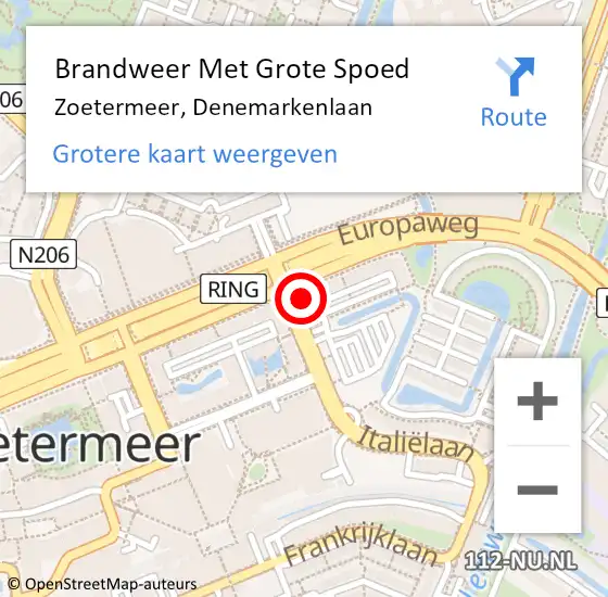 Locatie op kaart van de 112 melding: Brandweer Met Grote Spoed Naar Zoetermeer, Denemarkenlaan op 12 april 2024 12:02