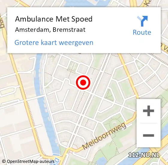 Locatie op kaart van de 112 melding: Ambulance Met Spoed Naar Amsterdam, Bremstraat op 12 april 2024 12:03