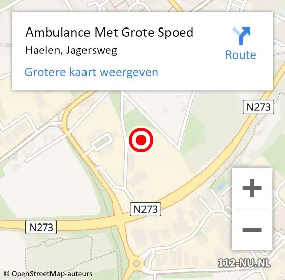 Locatie op kaart van de 112 melding: Ambulance Met Grote Spoed Naar Haelen, Jagersweg op 12 april 2024 12:03