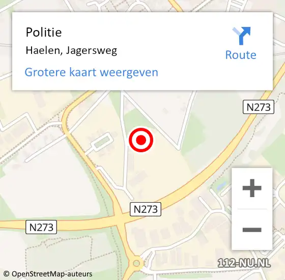 Locatie op kaart van de 112 melding: Politie Haelen, Jagersweg op 12 april 2024 12:04