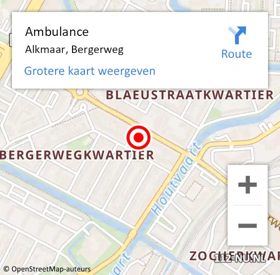 Locatie op kaart van de 112 melding: Ambulance Alkmaar, Bergerweg op 12 april 2024 12:07