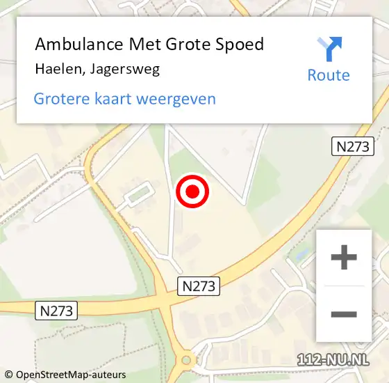 Locatie op kaart van de 112 melding: Ambulance Met Grote Spoed Naar Haelen, Jagersweg op 12 april 2024 12:09