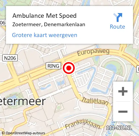 Locatie op kaart van de 112 melding: Ambulance Met Spoed Naar Zoetermeer, Denemarkenlaan op 12 april 2024 12:31